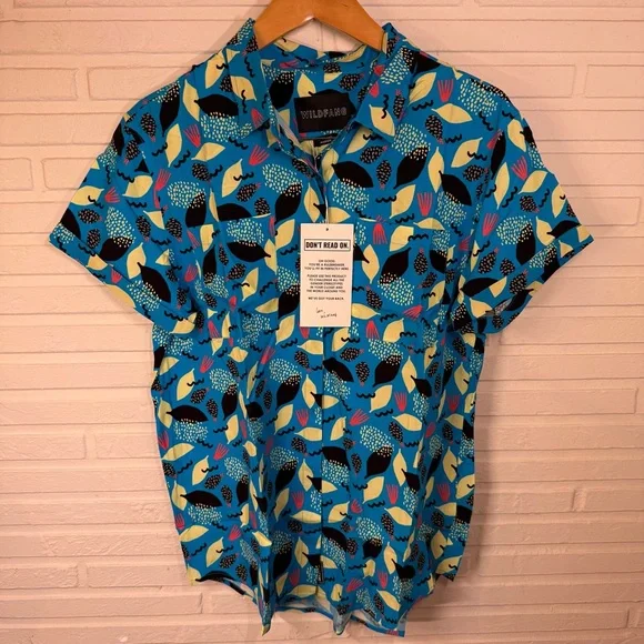 Wildfang Tropical Punch 90s THE EMPOWER BUTTON UP , Women’s Size Medium - Picture 1 of 9